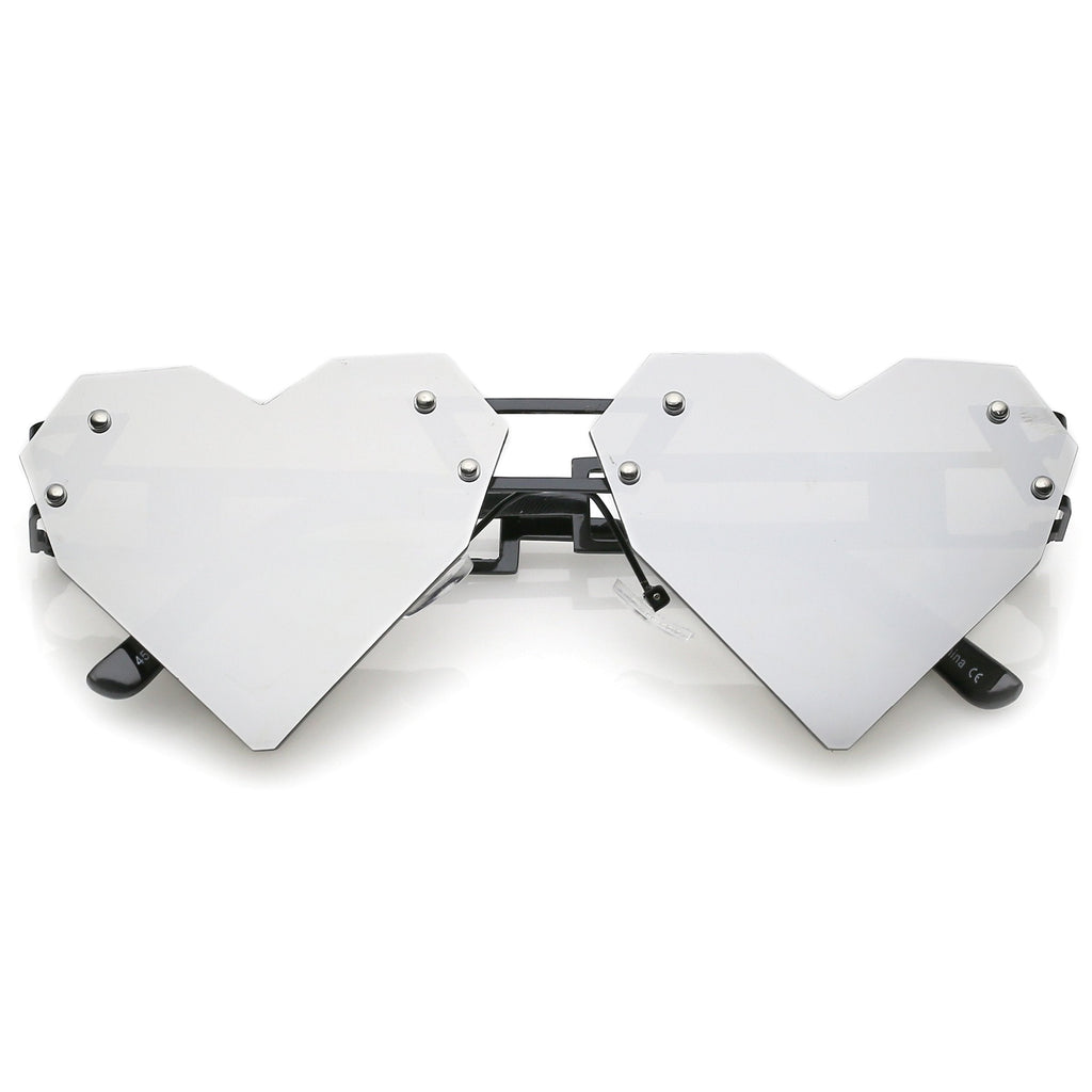 Novelty 8 Bit Laser Cut Heart Shape Mirrored Flat Lens Sunglasses C440