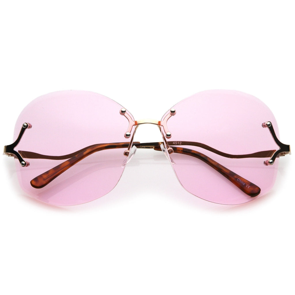 Women's Oversize Curved Low Temple Rimless Sunglasses C218