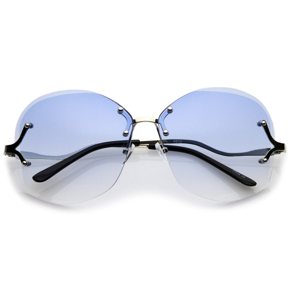 Women's Oversize Curved Low Temple Rimless Sunglasses C218