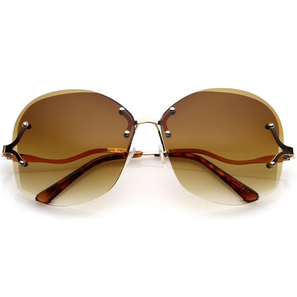 Women's Oversize Curved Low Temple Rimless Sunglasses C218