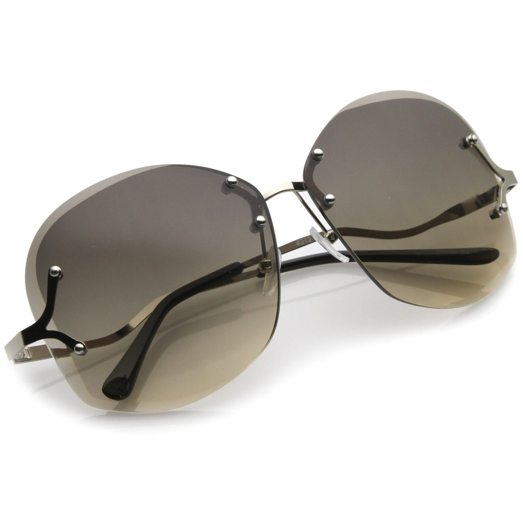 Women's Oversize Curved Low Temple Rimless Sunglasses C218
