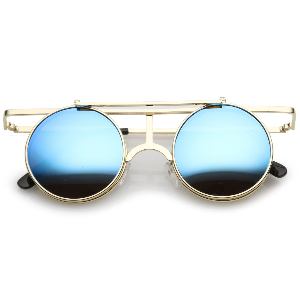 Steampunk Round Mirrored Lens Flip Up Sunglasses A651