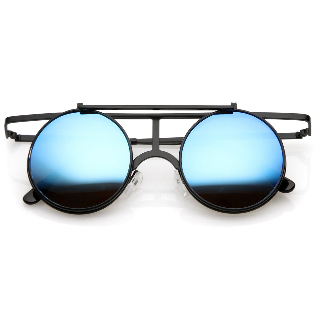 Steampunk Round Mirrored Lens Flip Up Sunglasses A651