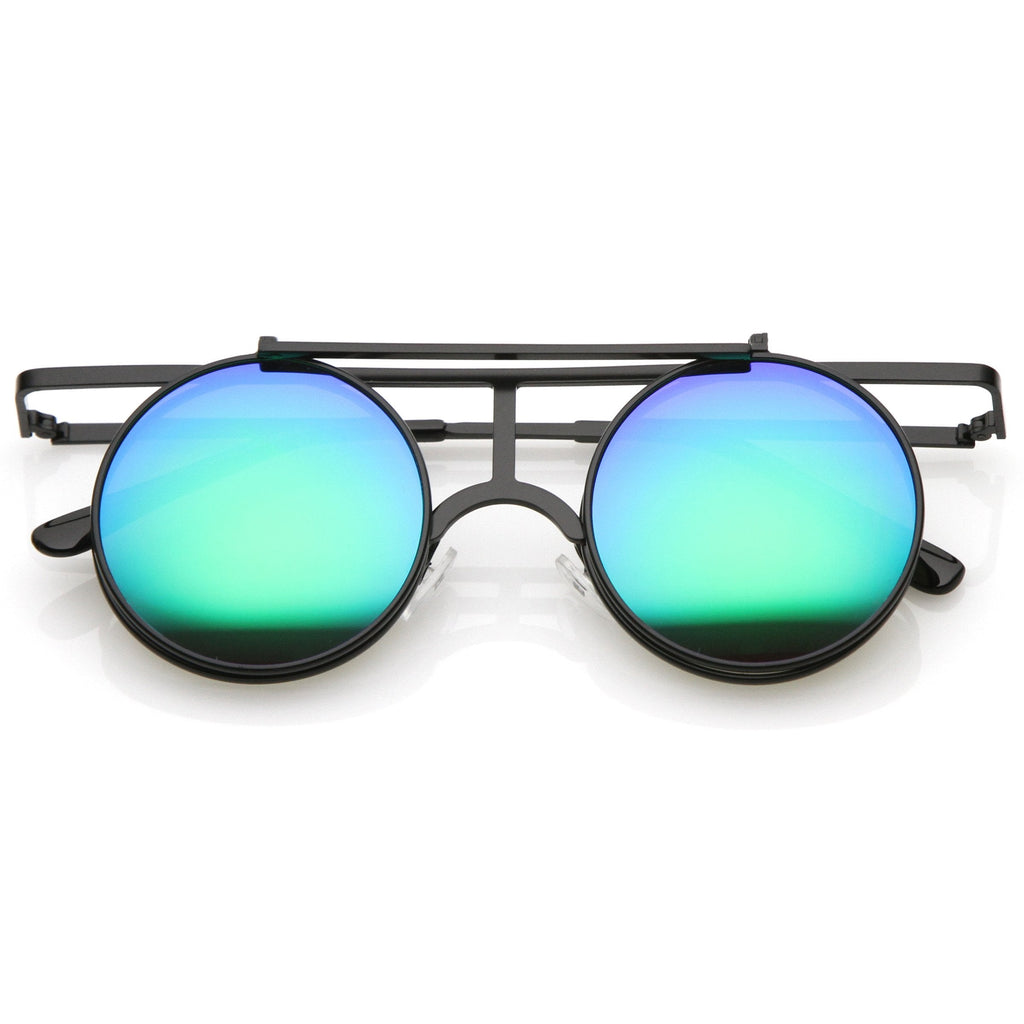 Steampunk Round Mirrored Lens Flip Up Sunglasses A651