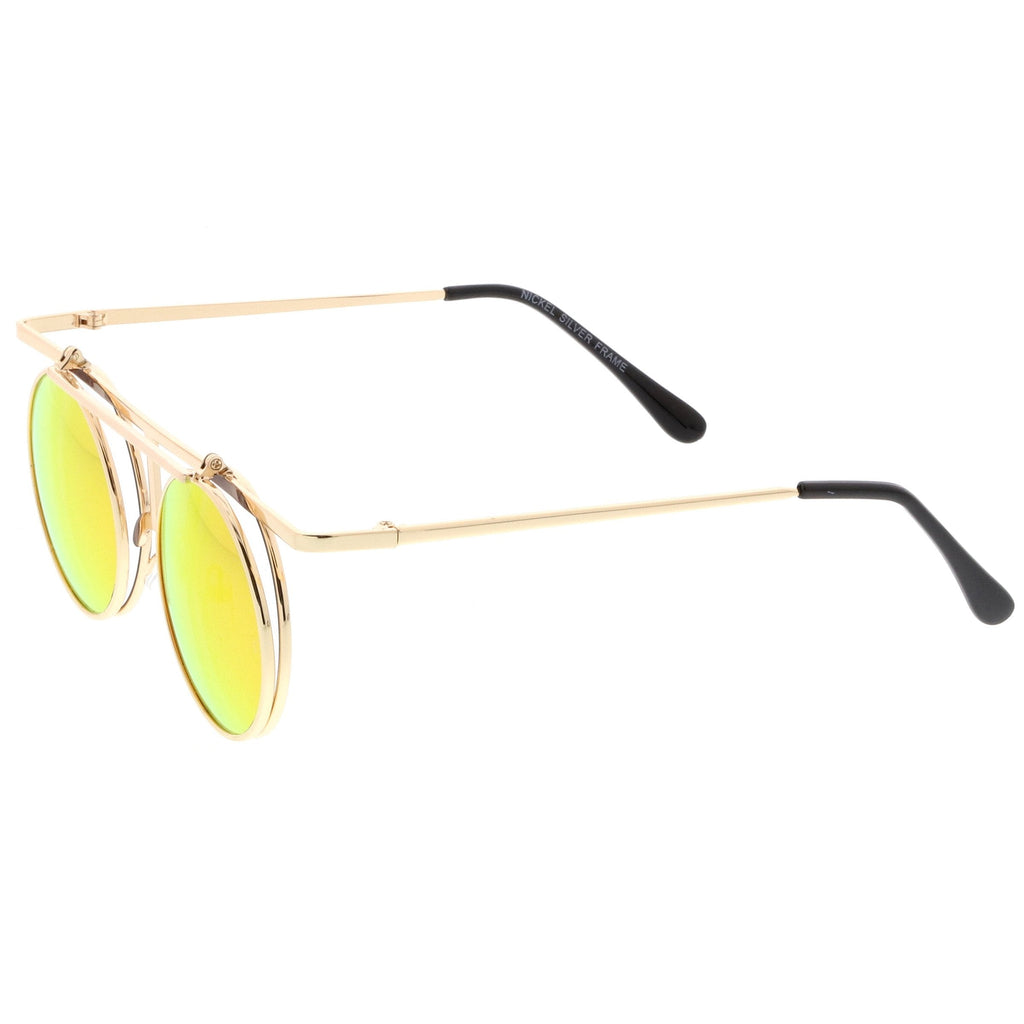 Steampunk Round Mirrored Lens Flip Up Sunglasses A651