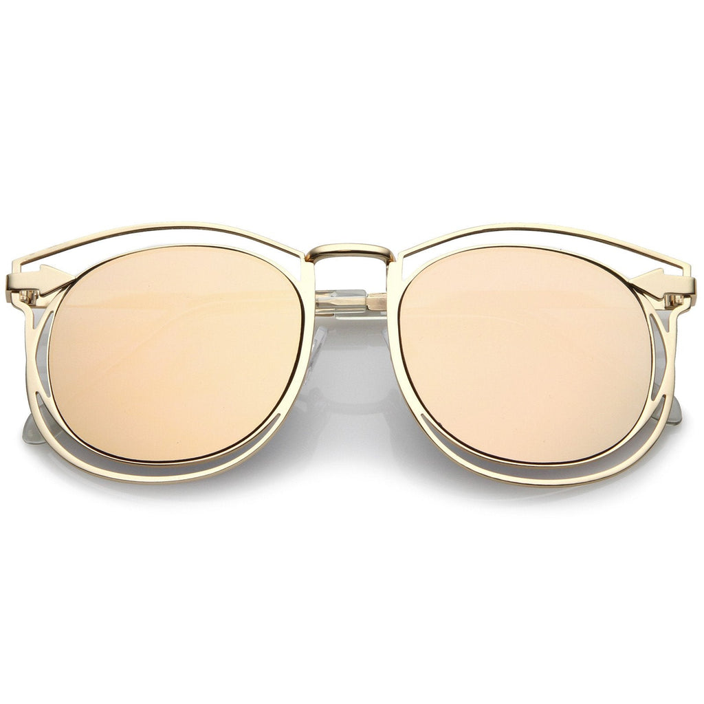 Oversize Dual Wire Frame Flat Mirrored Lens Sunglasses C080