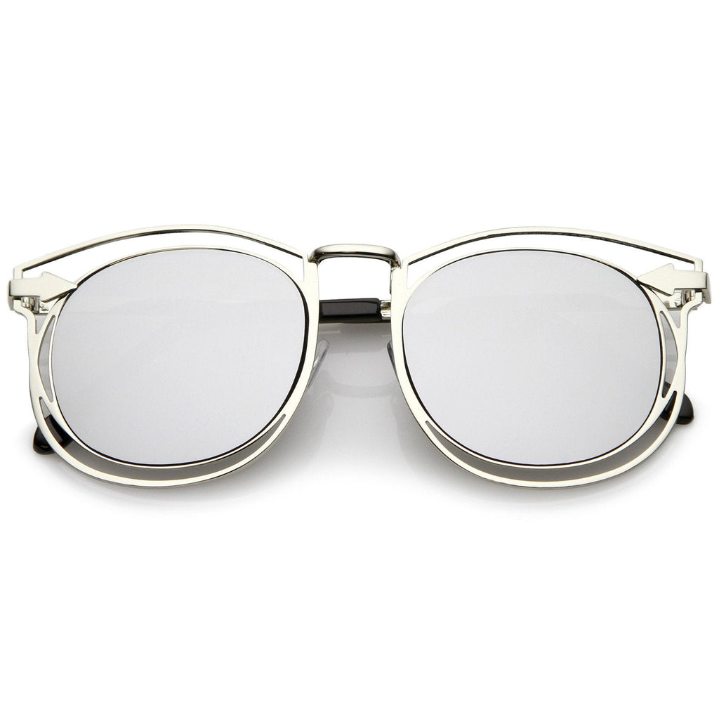 Oversize Dual Wire Frame Flat Mirrored Lens Sunglasses C080