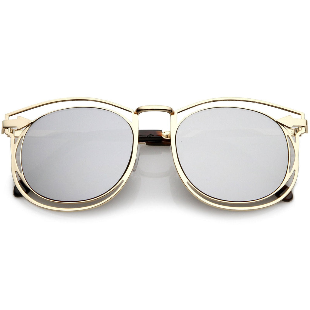 Oversize Dual Wire Frame Flat Mirrored Lens Sunglasses C080
