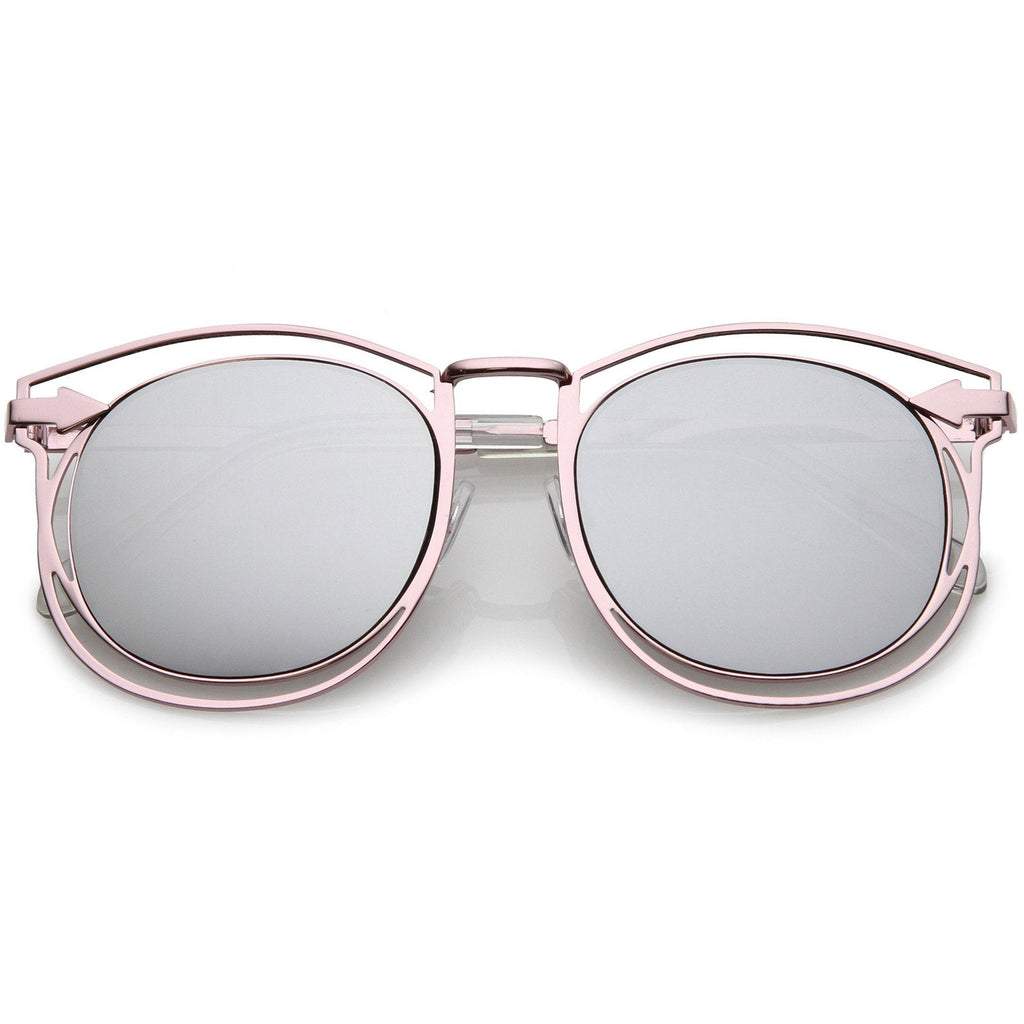 Oversize Dual Wire Frame Flat Mirrored Lens Sunglasses C080