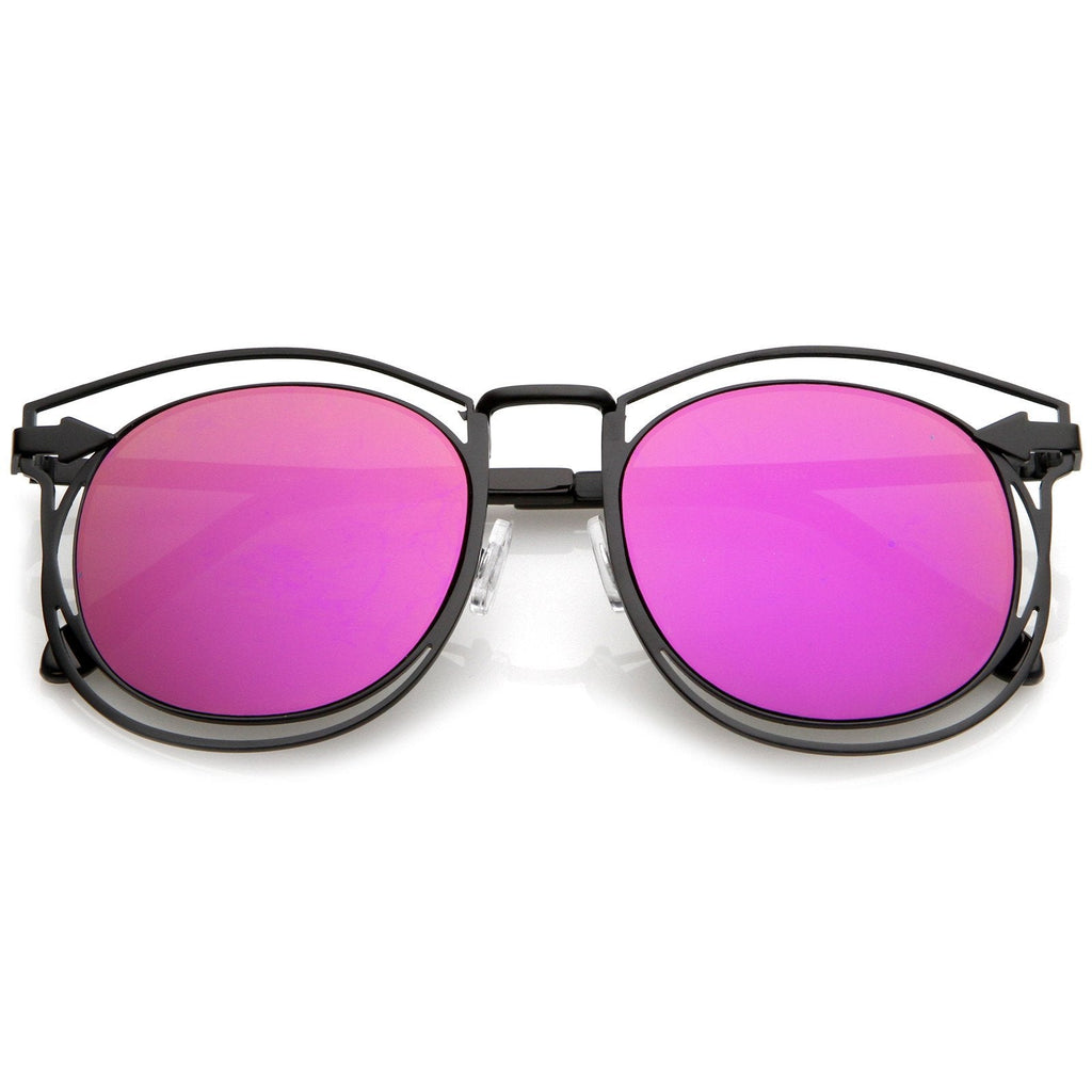 Oversize Dual Wire Frame Flat Mirrored Lens Sunglasses C080