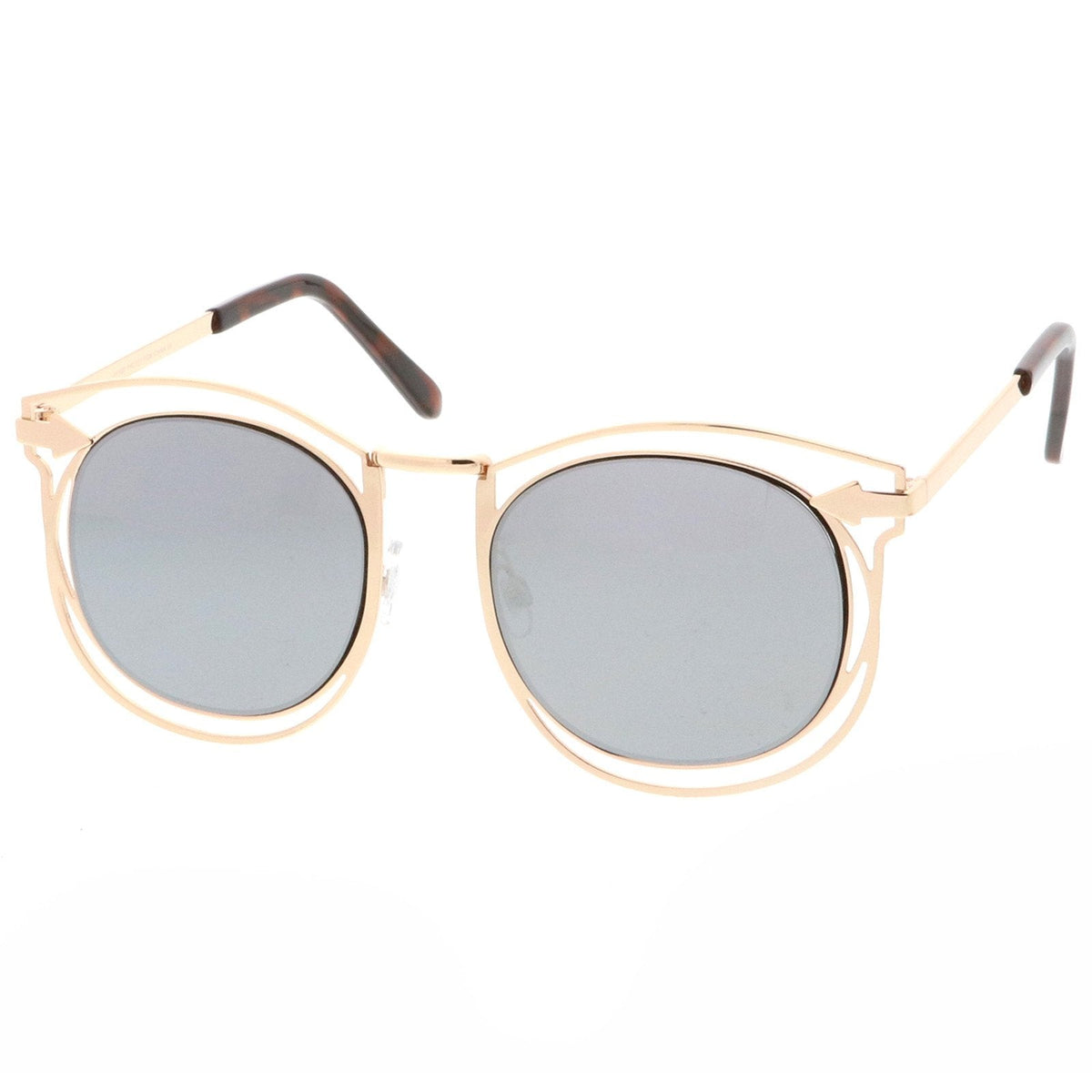 Oversize Dual Wire Frame Flat Mirrored Lens Sunglasses C080