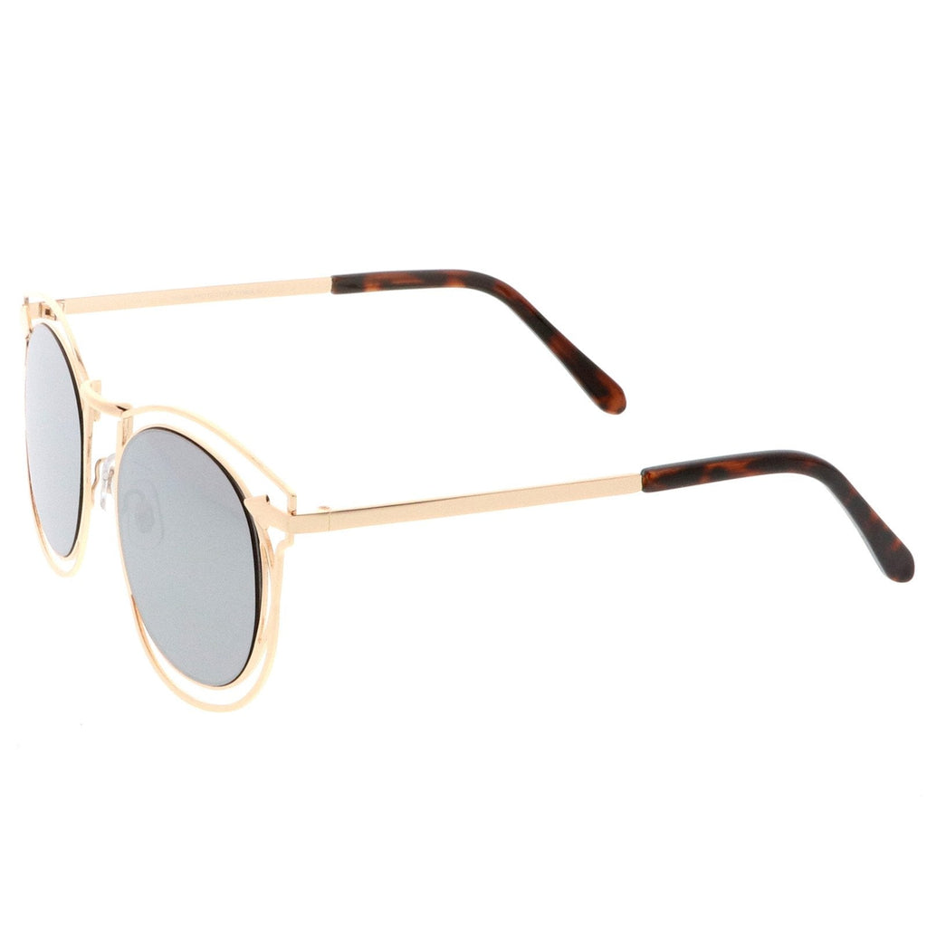 Oversize Dual Wire Frame Flat Mirrored Lens Sunglasses C080