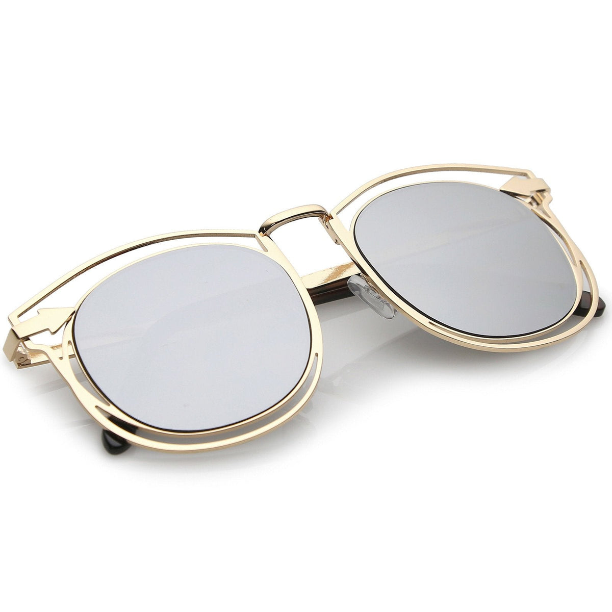 Oversize Dual Wire Frame Flat Mirrored Lens Sunglasses C080