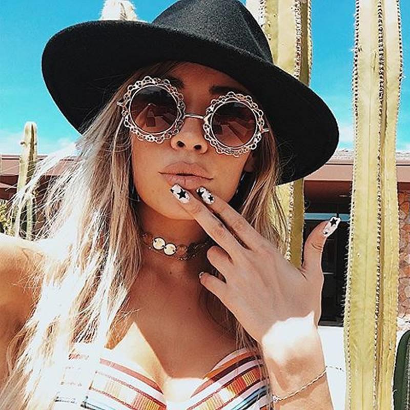 Womens Fashion Metal Lace Cut Round Circle Fashion Sunglasses 8963