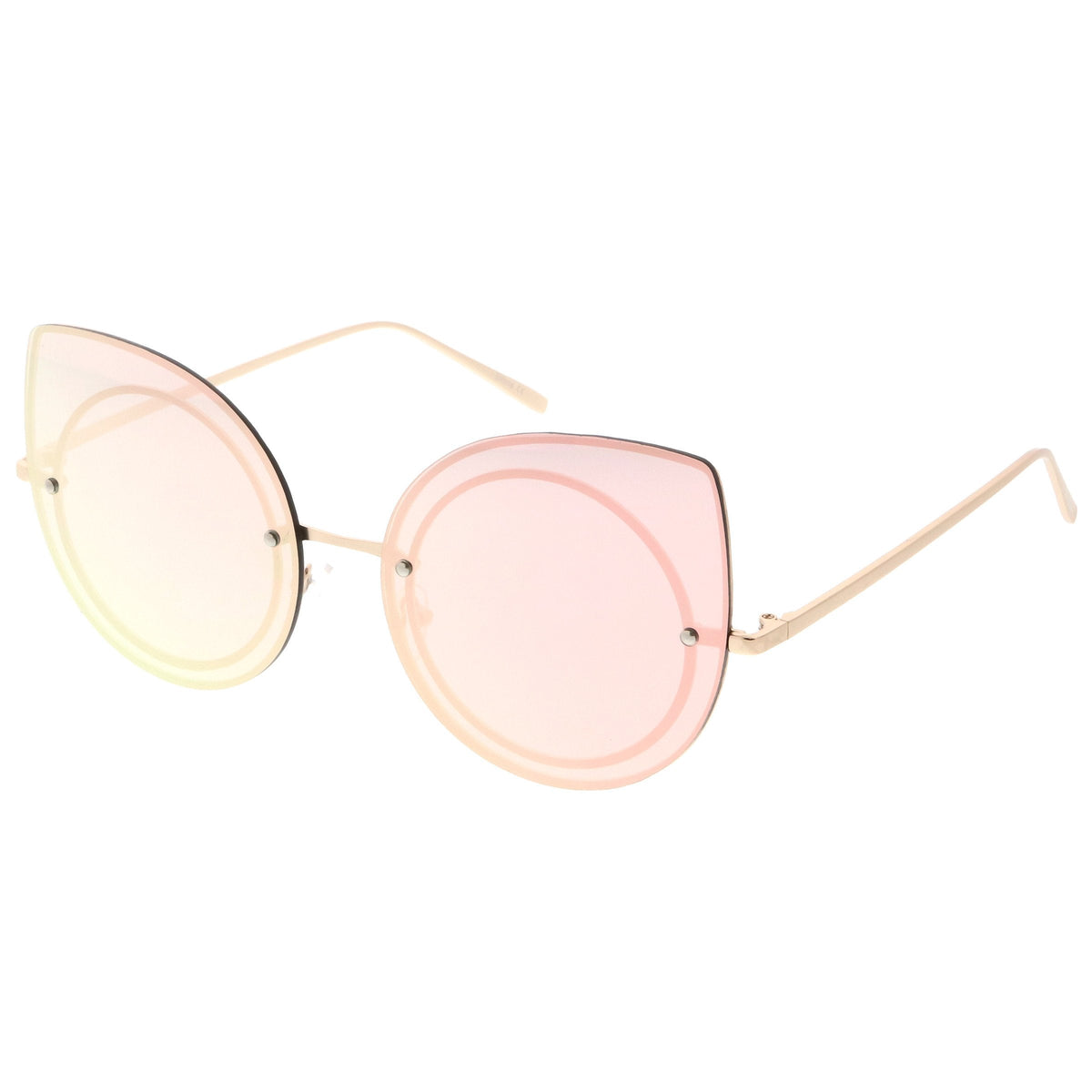 Oversize Rimless Mirrored Cat Eye Flat Lens Sunglasses A204