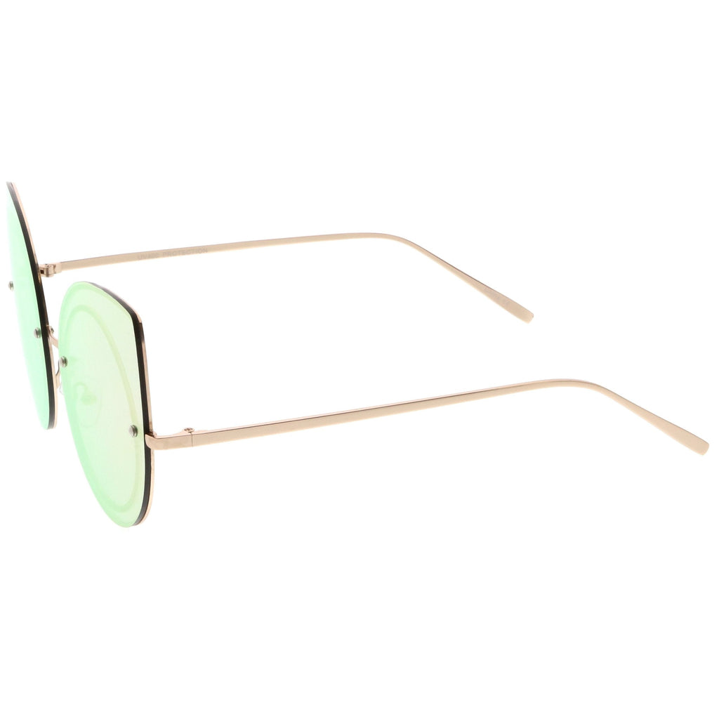 Oversize Rimless Mirrored Cat Eye Flat Lens Sunglasses A204