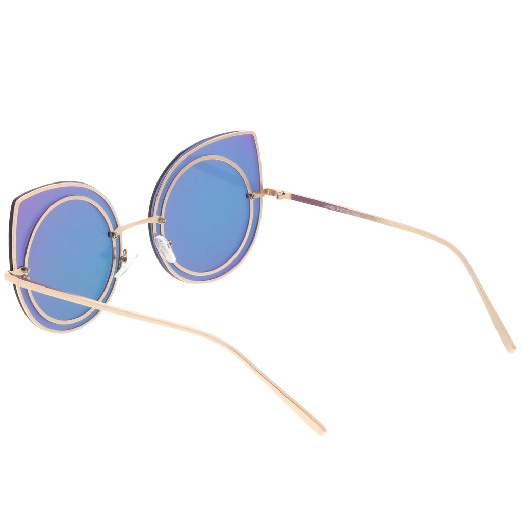 Oversize Rimless Mirrored Cat Eye Flat Lens Sunglasses A204
