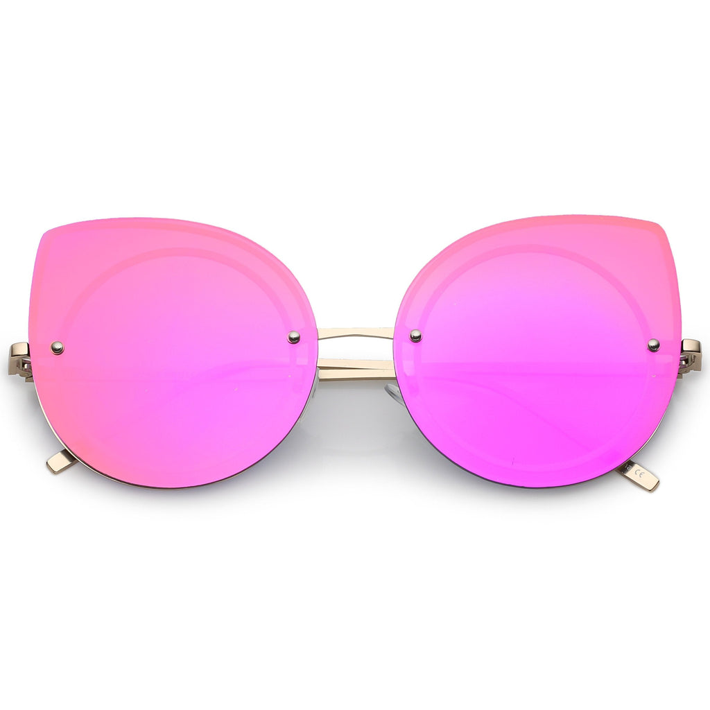 Oversize Rimless Mirrored Cat Eye Flat Lens Sunglasses A204