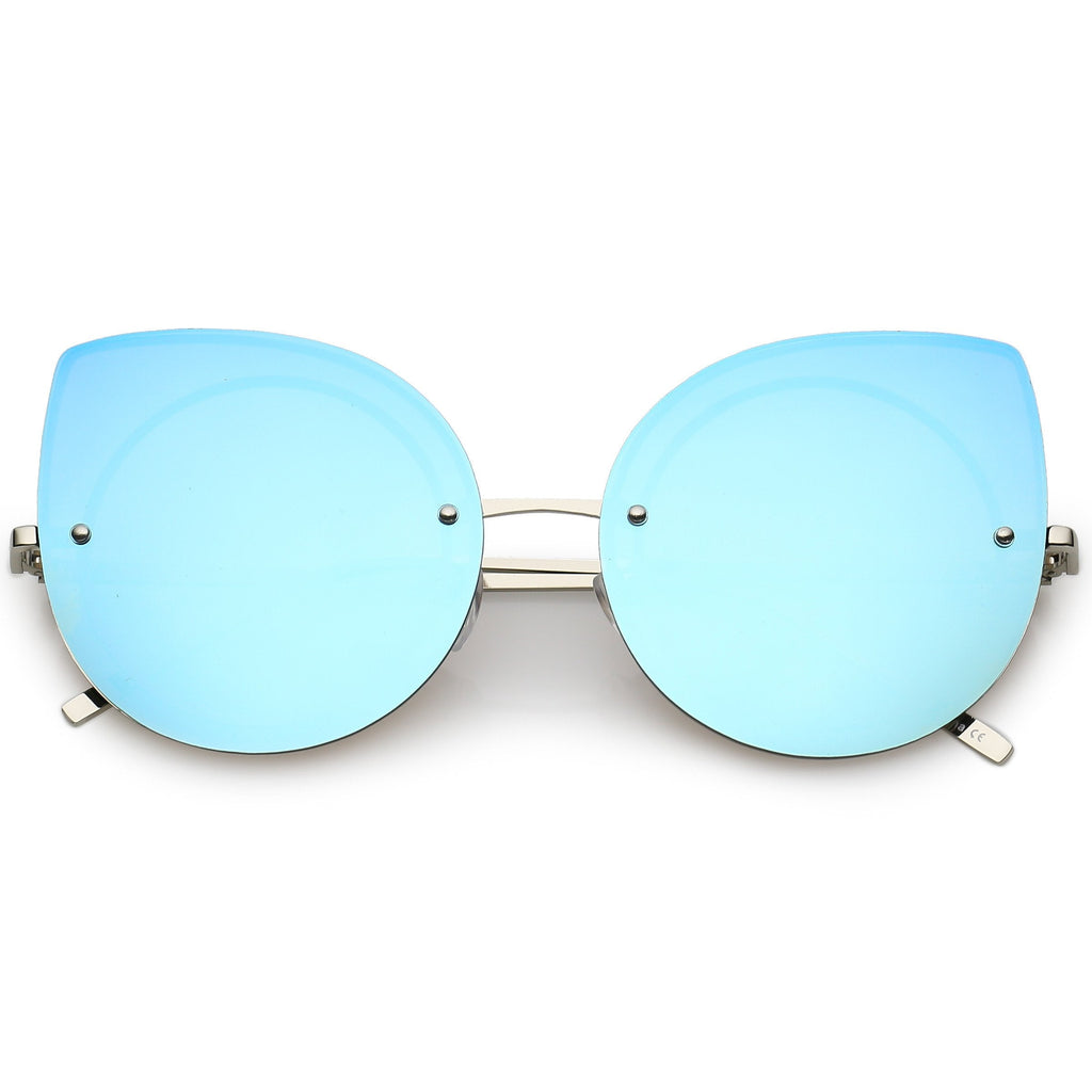 Oversize Rimless Mirrored Cat Eye Flat Lens Sunglasses A204
