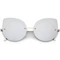 Oversize Rimless Mirrored Cat Eye Flat Lens Sunglasses A204