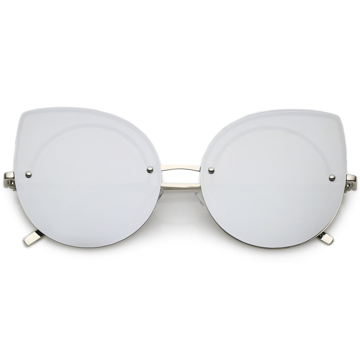 Oversize Rimless Mirrored Cat Eye Flat Lens Sunglasses A204