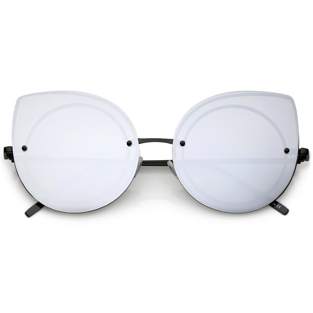 Oversize Rimless Mirrored Cat Eye Flat Lens Sunglasses A204