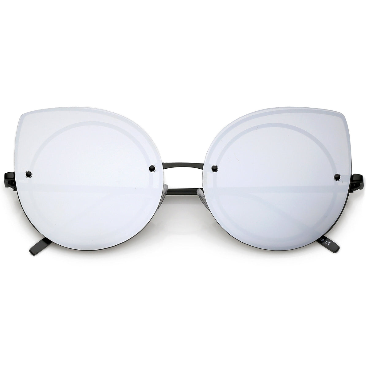 Oversize Rimless Mirrored Cat Eye Flat Lens Sunglasses A204