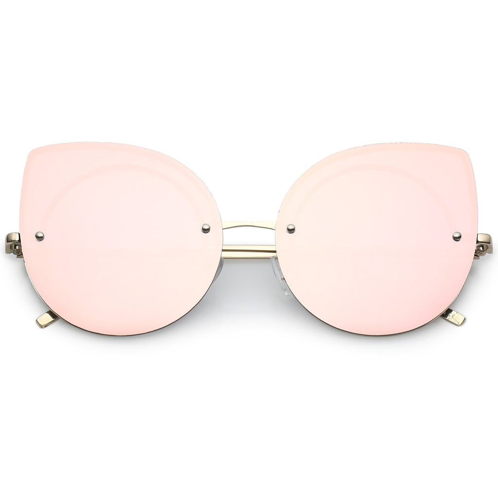 Oversize Rimless Mirrored Cat Eye Flat Lens Sunglasses A204