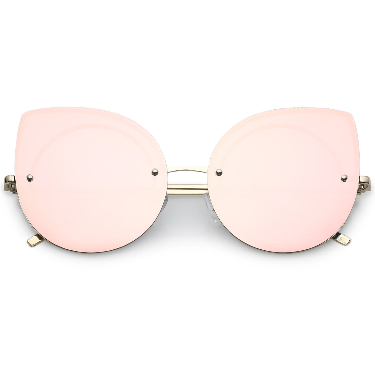 Oversize Rimless Mirrored Cat Eye Flat Lens Sunglasses A204