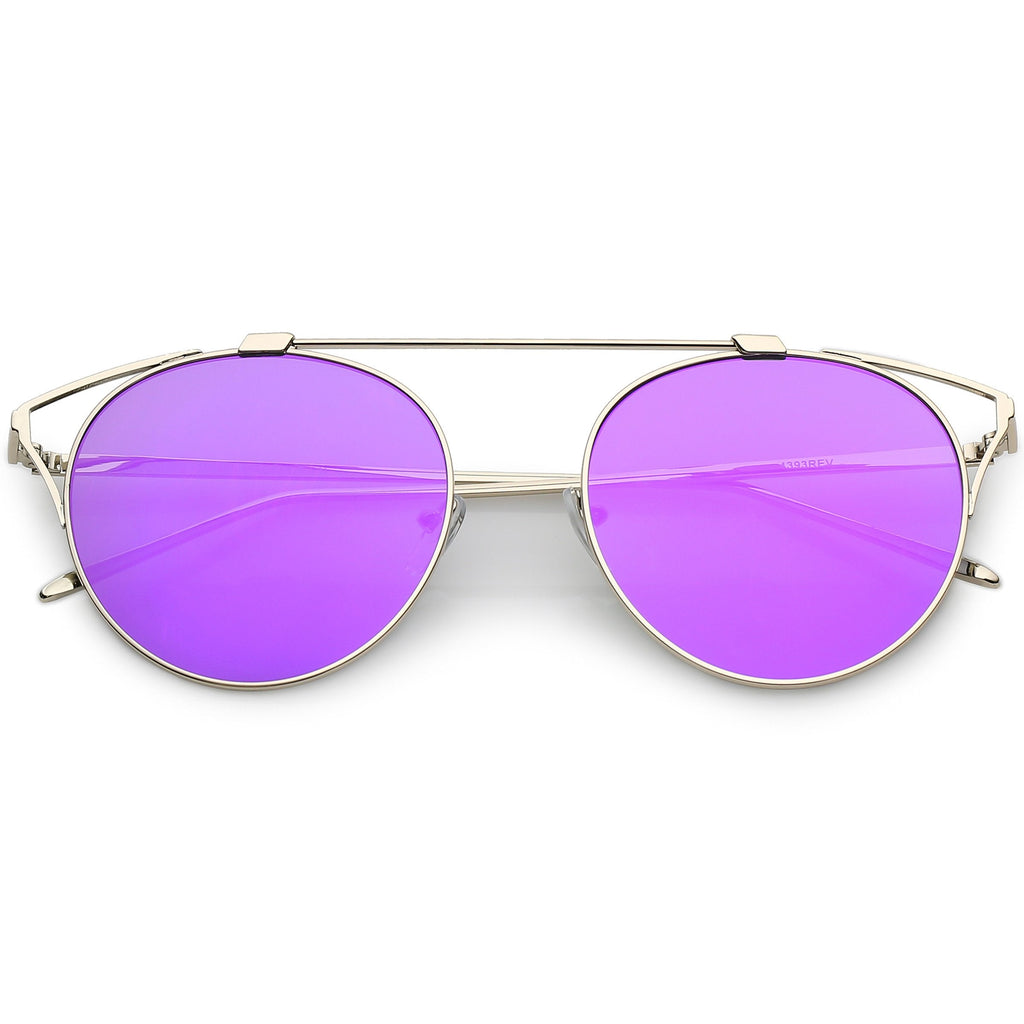 Retro Modern Round Wired Flat Lens Aviator Sunglasses C395