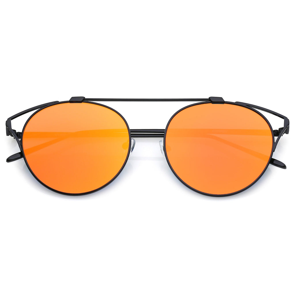 Retro Modern Round Wired Flat Lens Aviator Sunglasses C395
