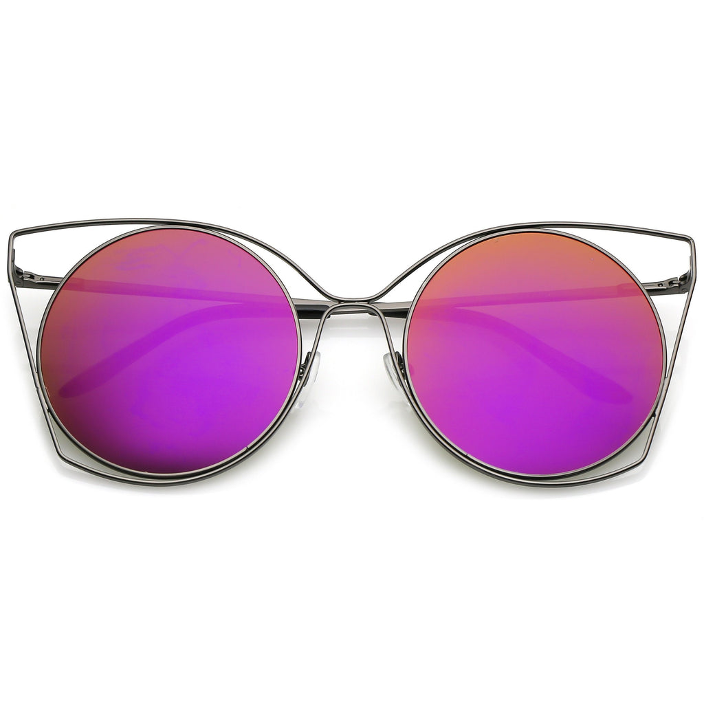 Women's Oversize Round Mirrored Flat Lens Wire Frame Sunglasses C318