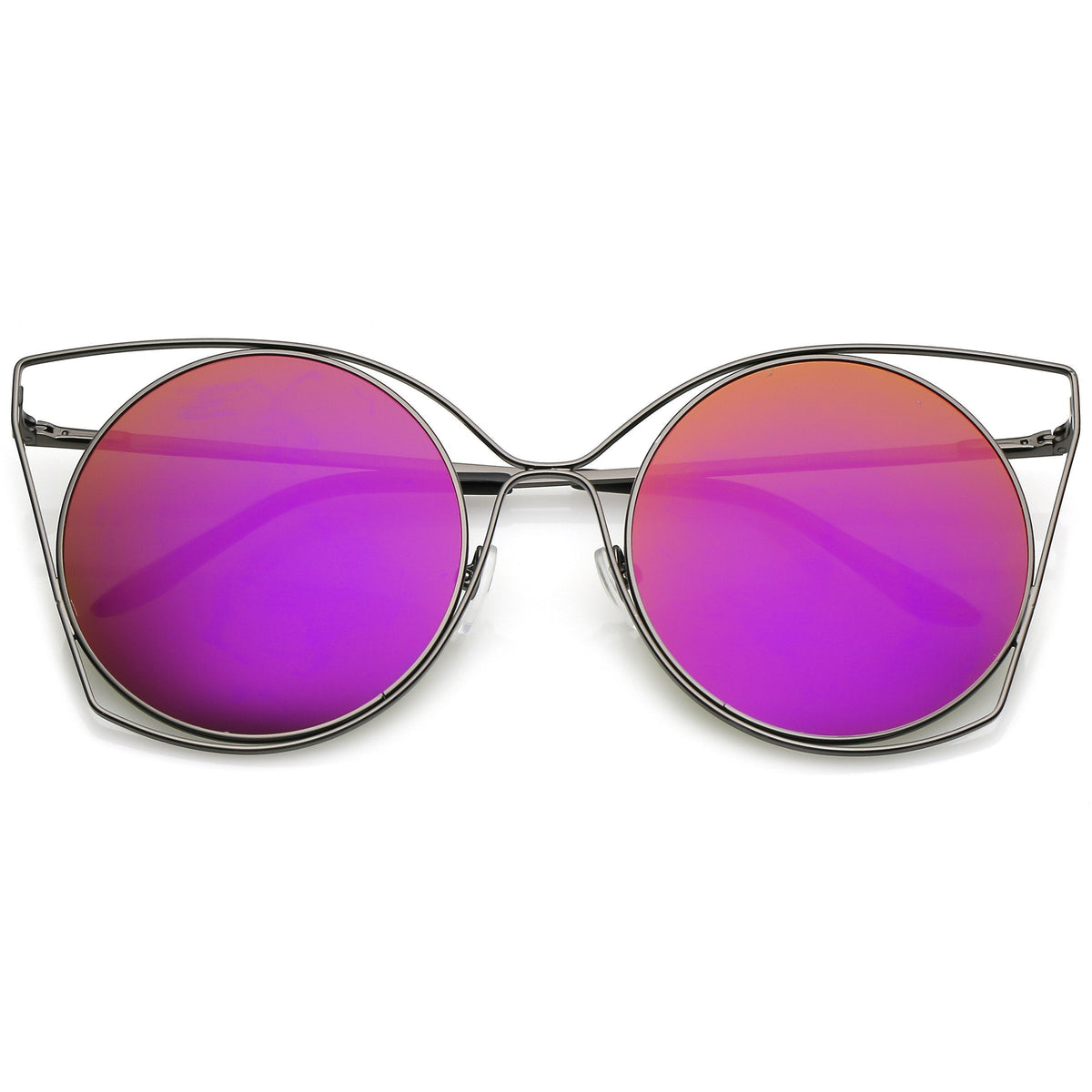 Women's Oversize Round Mirrored Flat Lens Wire Frame Sunglasses C318