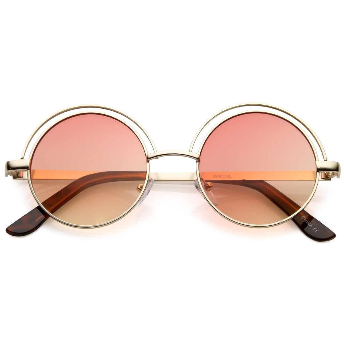 Women's Indie Retro Round Flat Lens Metal Sunglasses C060