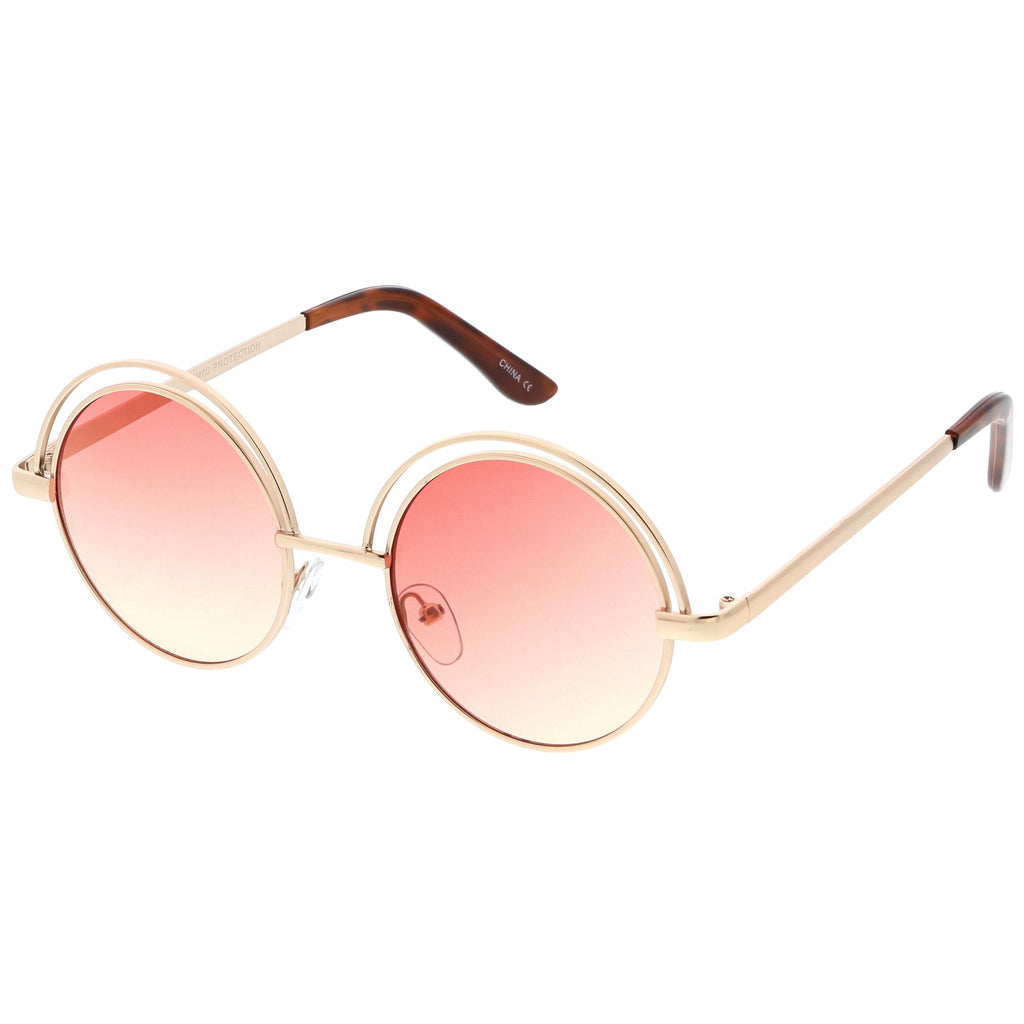 Women's Indie Retro Round Flat Lens Metal Sunglasses C060