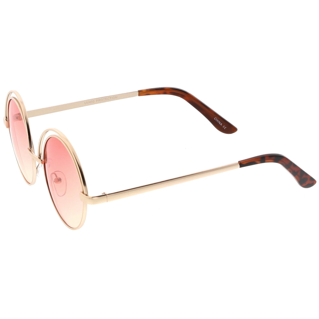 Women's Indie Retro Round Flat Lens Metal Sunglasses C060