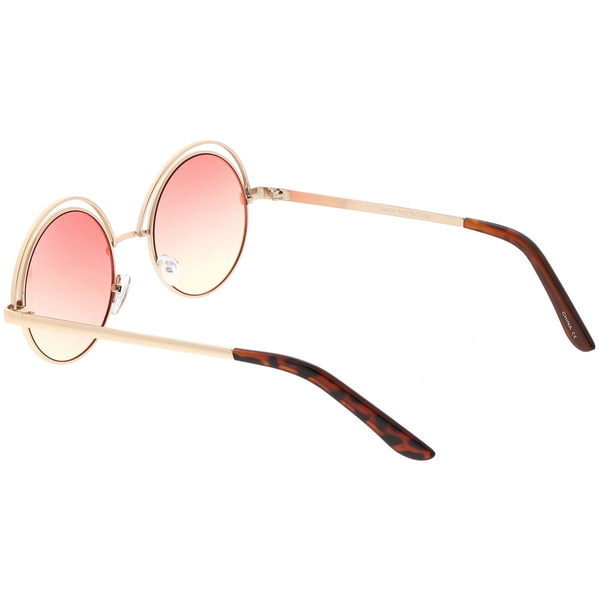 Women's Indie Retro Round Flat Lens Metal Sunglasses C060