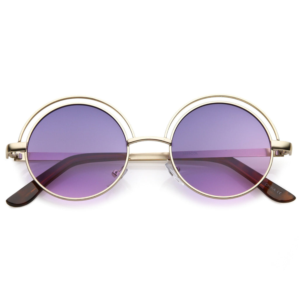 Women's Indie Retro Round Flat Lens Metal Sunglasses C060