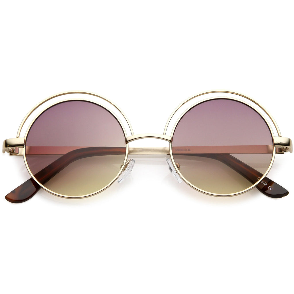 Women's Indie Retro Round Flat Lens Metal Sunglasses C060