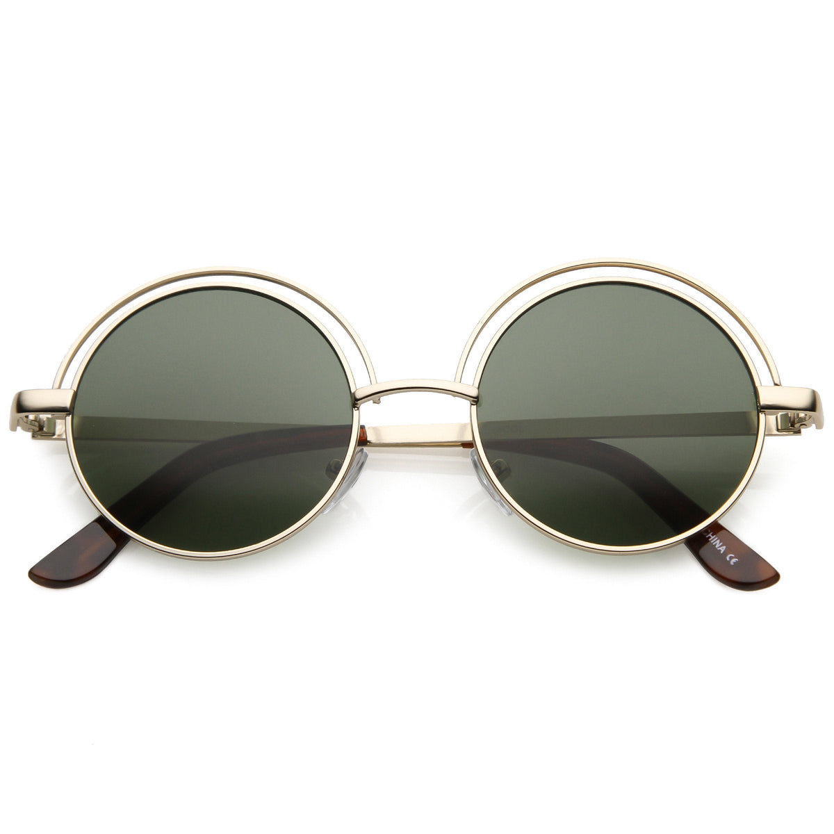Women's Indie Retro Round Flat Lens Metal Sunglasses C060
