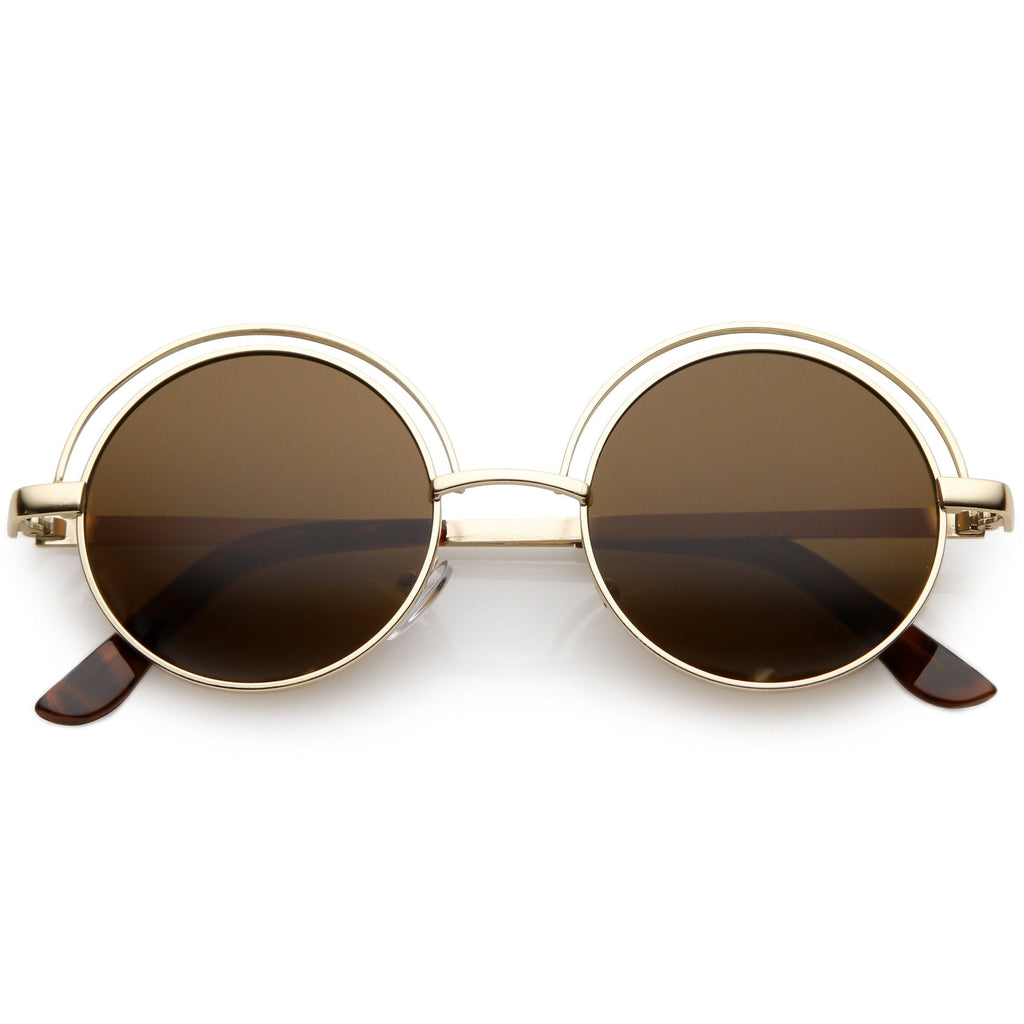 Women's Indie Retro Round Flat Lens Metal Sunglasses C060