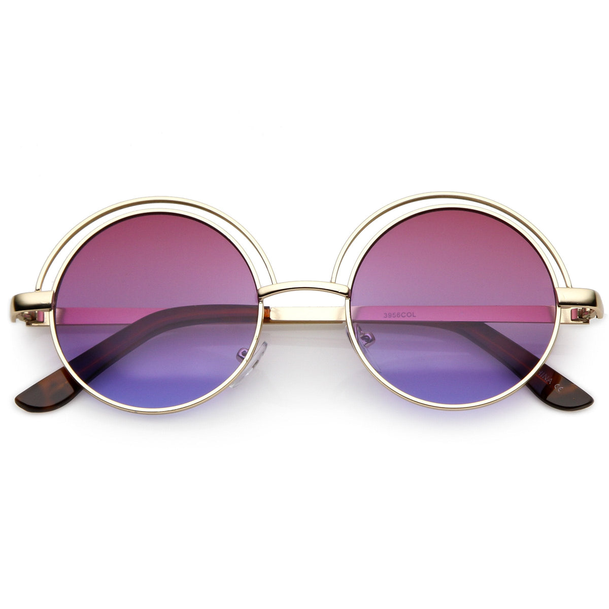 Women's Indie Retro Round Flat Lens Metal Sunglasses C060