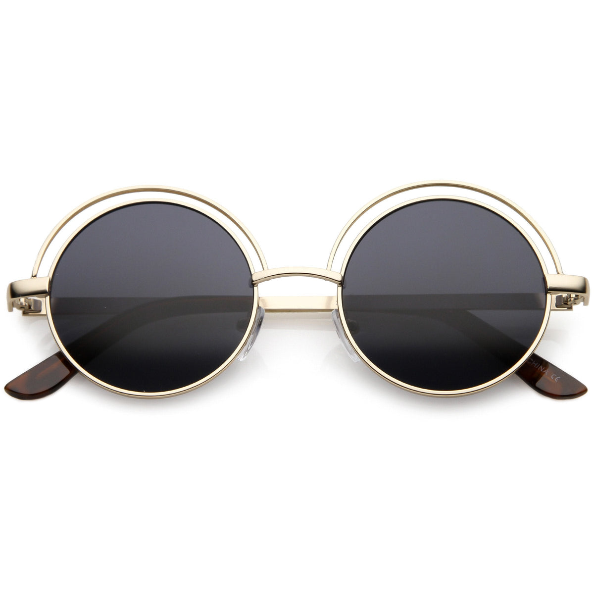 Women's Indie Retro Round Flat Lens Metal Sunglasses C060