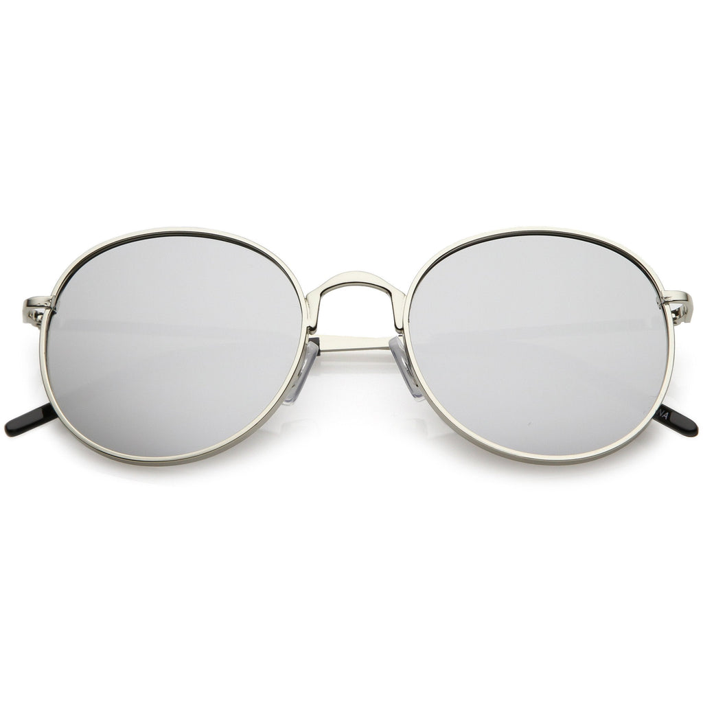 Retro Flash Mirrored Round Flat Lens Metal Sunglasses C436