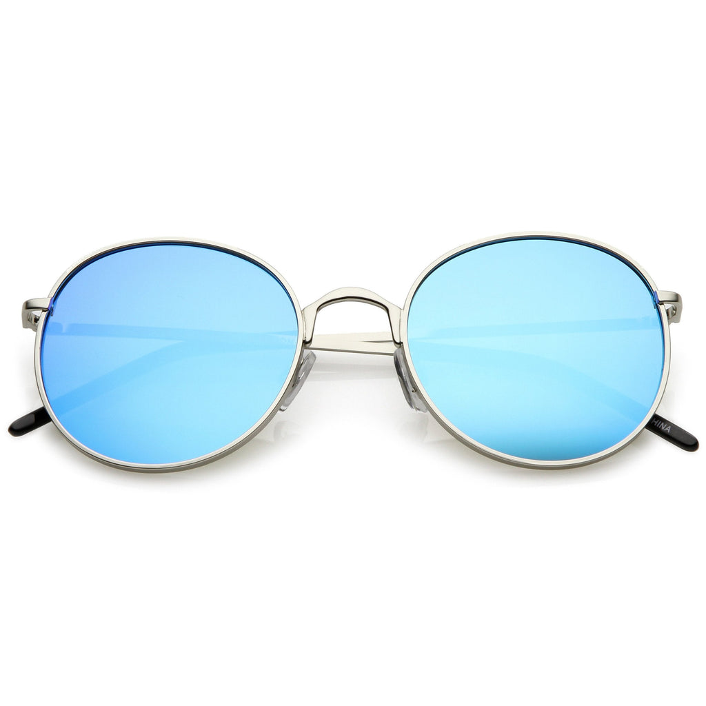 Retro Flash Mirrored Round Flat Lens Metal Sunglasses C436