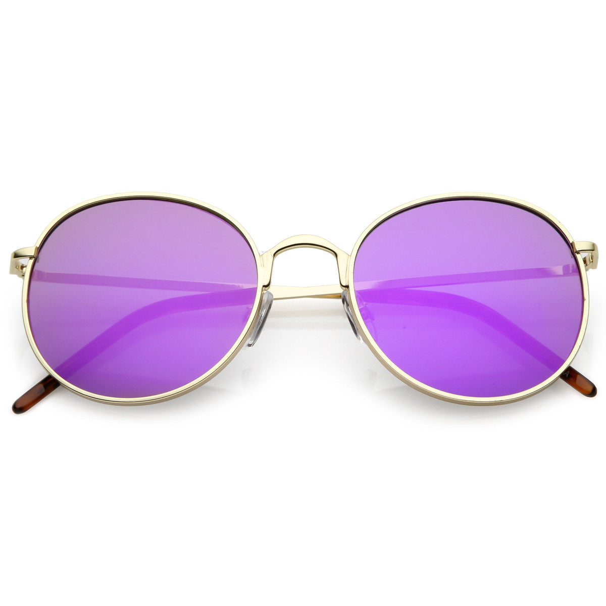 Retro Flash Mirrored Round Flat Lens Metal Sunglasses C436