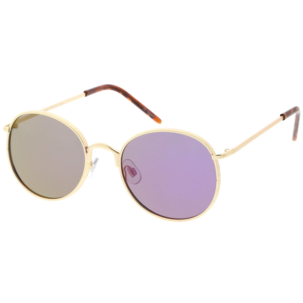 Retro Flash Mirrored Round Flat Lens Metal Sunglasses C436