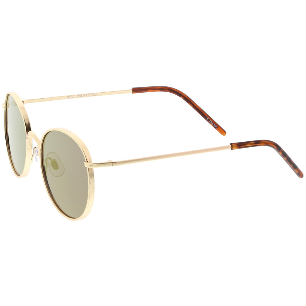 Retro Flash Mirrored Round Flat Lens Metal Sunglasses C436