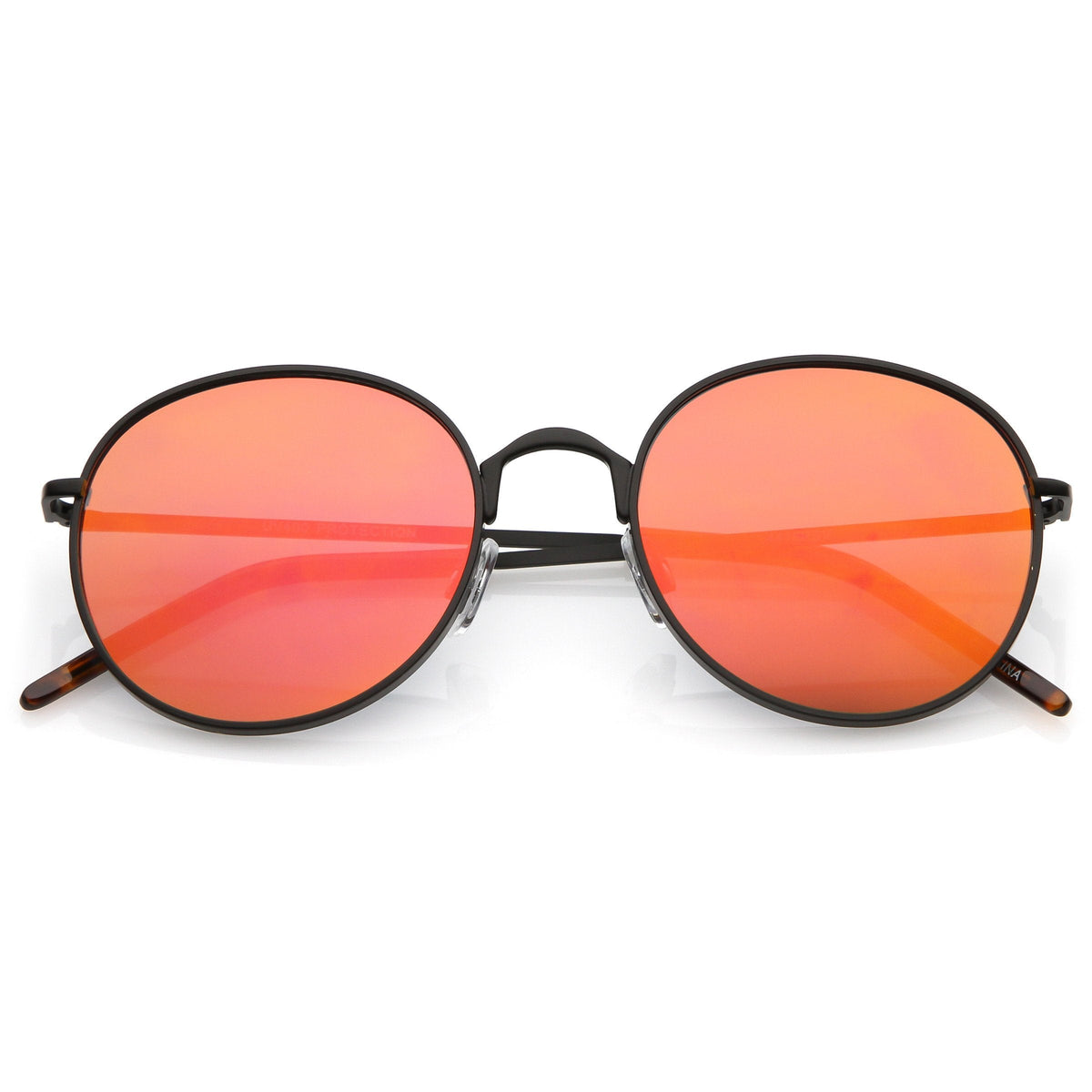Retro Flash Mirrored Round Flat Lens Metal Sunglasses C436