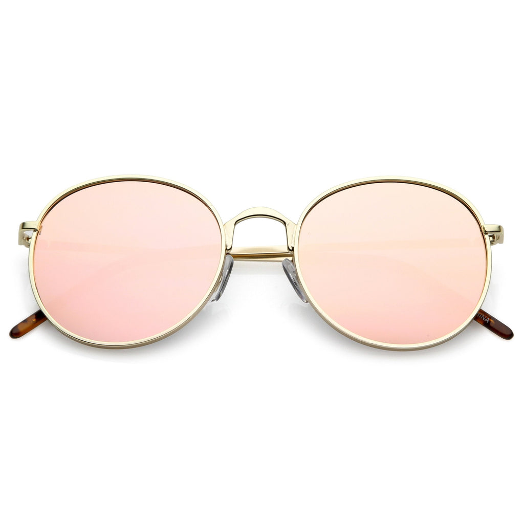 Retro Flash Mirrored Round Flat Lens Metal Sunglasses C436